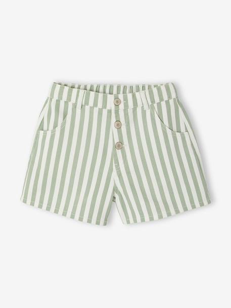 Girl's twill shorts ecru+sage green 