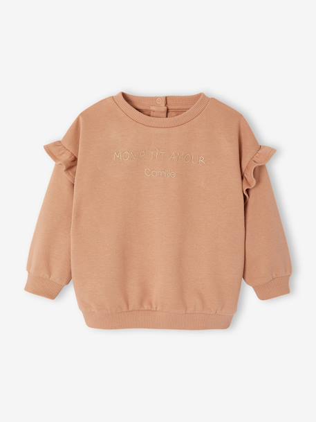 Customisable baby girl's sweatshirt pecan nut+vanilla 