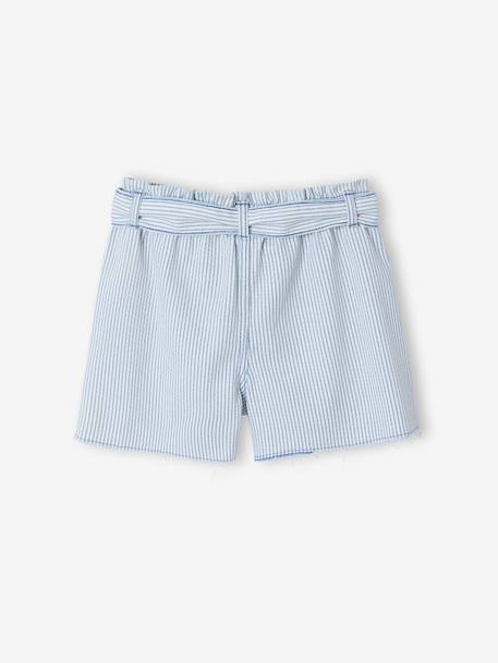 Girl's twill shorts with tie belt rose+striped blue+vanilla 