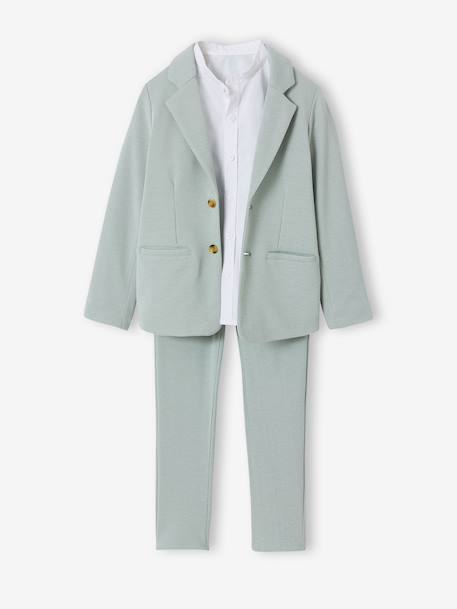 Ceremony suit with Mao collar shirt, jacket and trousers for boys aqua green+beige+sky blue 