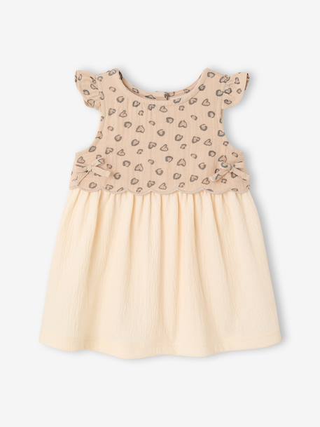 Two-fabric baby girl's dress vanilla 