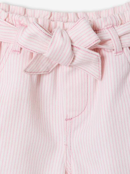Girl's twill shorts with tie belt rose+striped blue+vanilla 