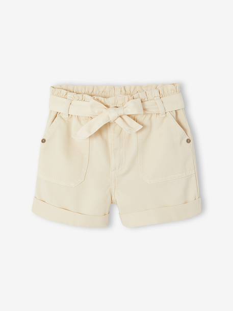 Paperbag Shorts for Girls ecru+rose+tomato red 