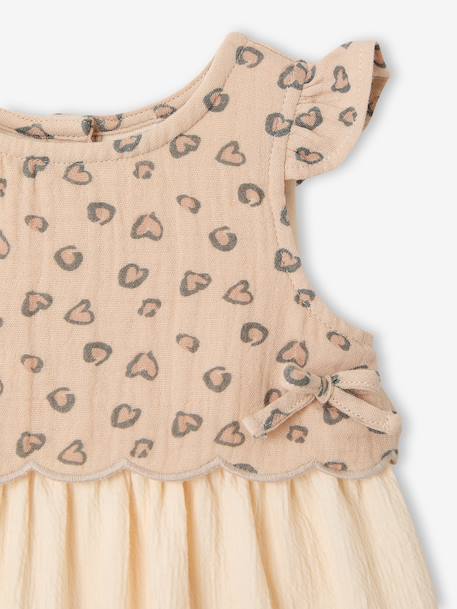 Two-fabric baby girl's dress vanilla 