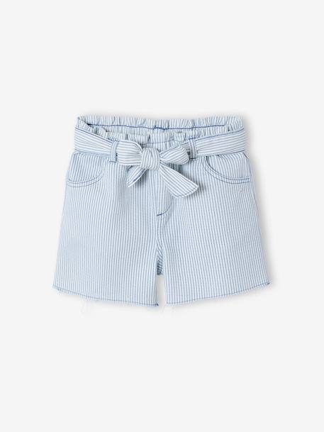 Girl's twill shorts with tie belt rose+striped blue+vanilla 