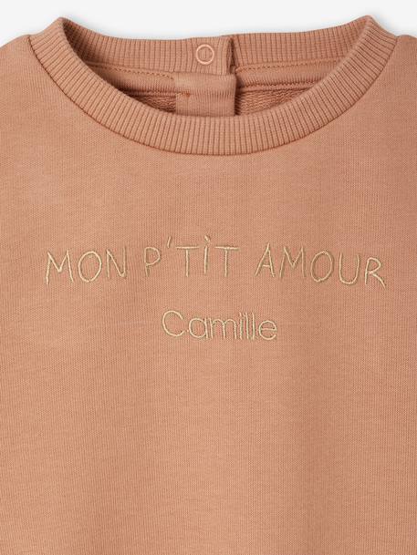 Customisable baby girl's sweatshirt pecan nut+vanilla 
