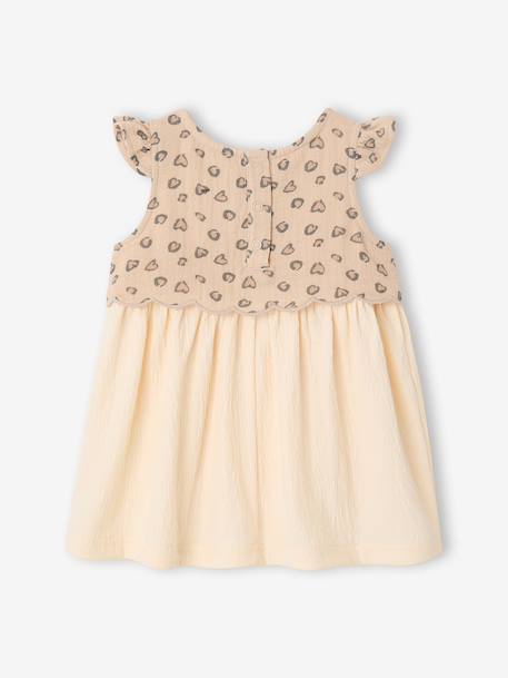 Two-fabric baby girl's dress vanilla 