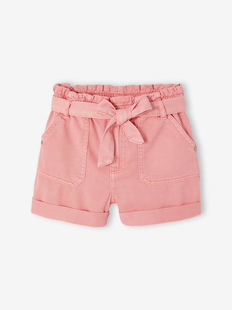 Paperbag Shorts for Girls ecru+rose+tomato red 