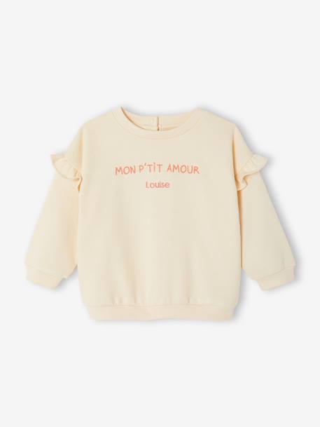 Customisable baby girl's sweatshirt pecan nut+vanilla 