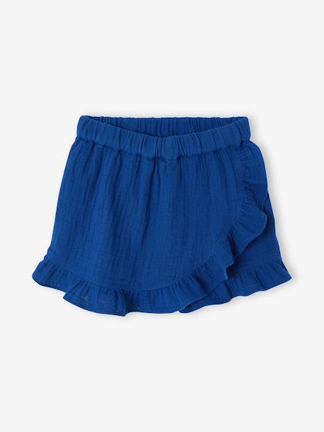 Girl's cotton gauze skort electric blue+red 