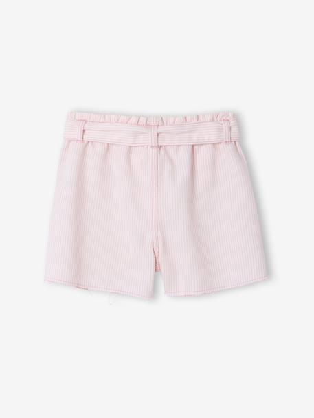 Girl's twill shorts with tie belt rose+striped blue+vanilla 