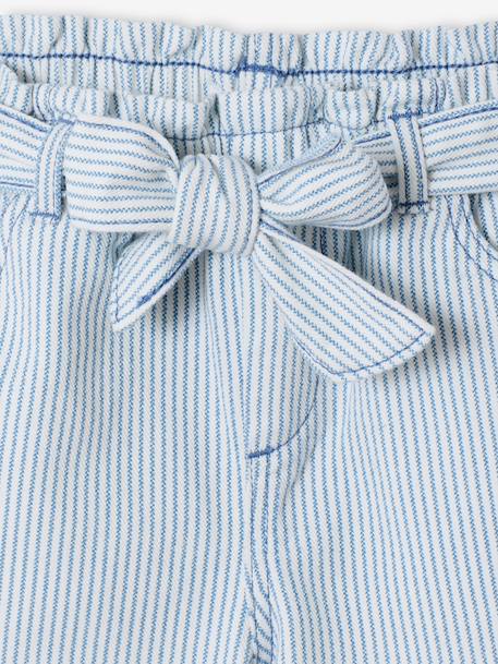 Girl's twill shorts with tie belt rose+striped blue+vanilla 
