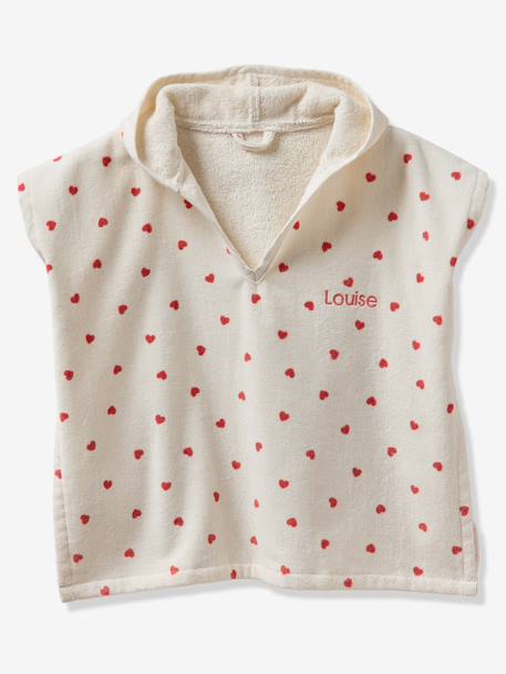 Customisable recycled cotton baby poncho MY HEART printed pink 