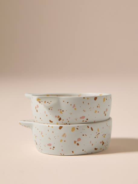 Set of 2 Ceramic Cat Bowls, FAMILY ecru+printed white 