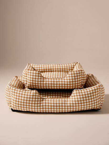 Quilted pet basket FAMILY clay beige+hazel+striped white 