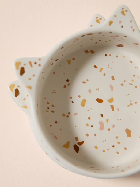 Set of 2 Ceramic Cat Bowls, FAMILY ecru+printed white 