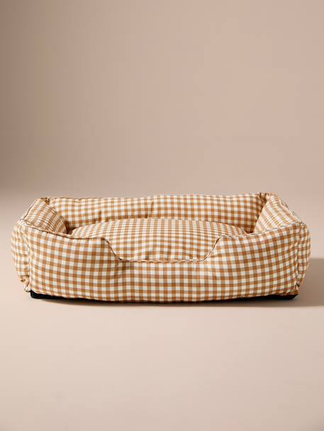 Quilted pet basket FAMILY clay beige+hazel+striped white 