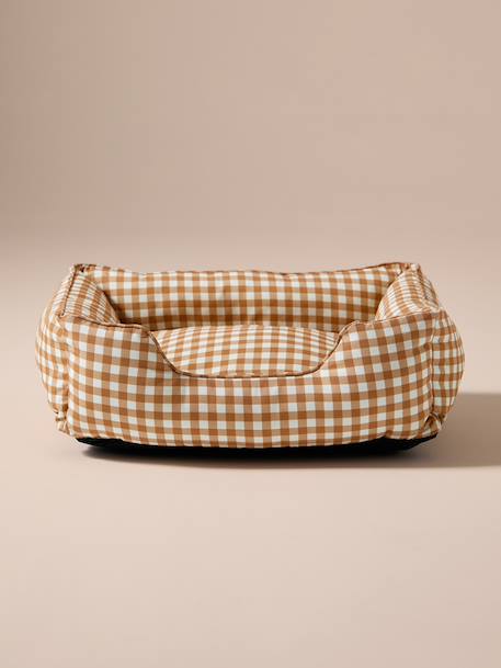 Quilted pet basket FAMILY clay beige+hazel+striped white 