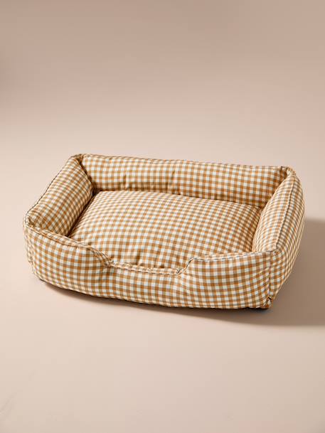 Quilted pet basket FAMILY clay beige+hazel+striped white 