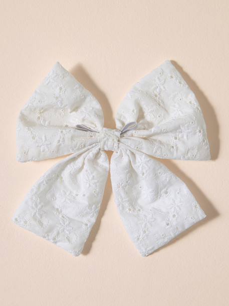 Embroidered animal cotton bow tie beige 