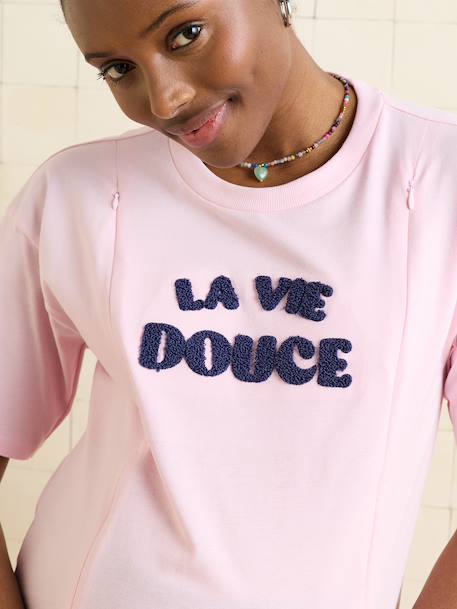 Organic cotton nursing clothes short-sleeved T-shirt rose 