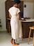Long buttoned nursing dress in organic cotton ecru 