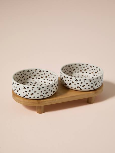 Pack of 2 ceramic bowls with stand printed white 