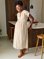 Long buttoned nursing dress in organic cotton