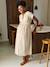 Long buttoned nursing dress in organic cotton ecru 