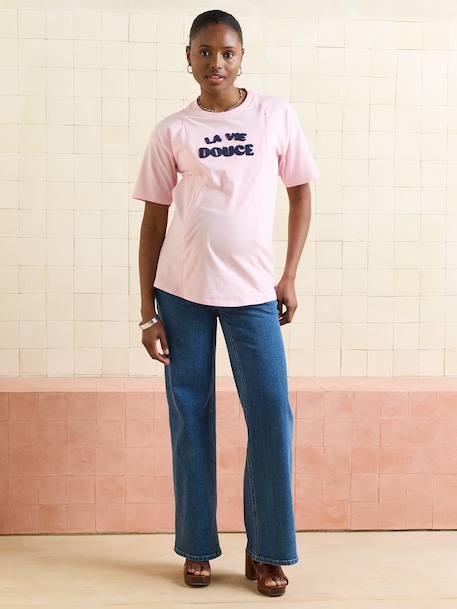 Organic cotton nursing clothes short-sleeved T-shirt rose 