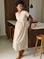 Long buttoned nursing dress in organic cotton ecru 