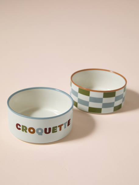 Pack of 2 ceramic bowls printed white 