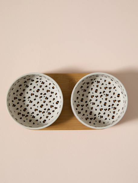 Pack of 2 ceramic bowls with stand printed white 