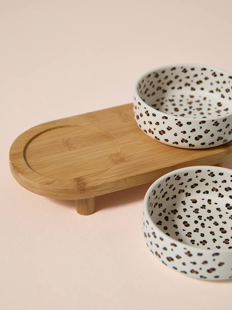 Pack of 2 ceramic bowls with stand printed white 