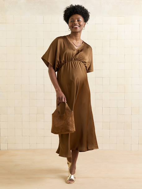 Satin maternity maxi dress bronze 
