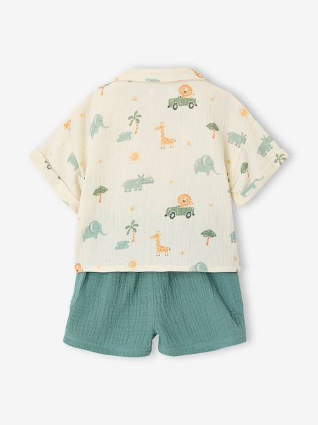 Boy's shirt and short set emerald green 
