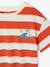 Boy's t-shirt with wide stripes and chest motif orange+striped green 