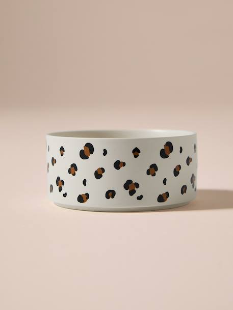 Ceramic Dog Bowl, FAMILY camel+printed white+striped pink 