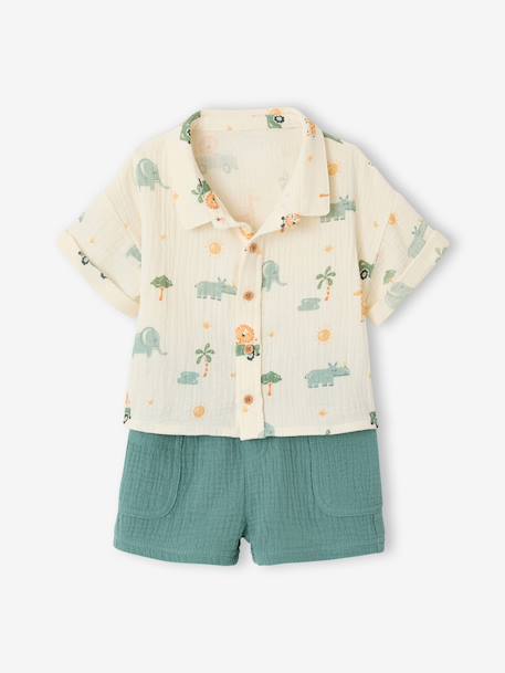 Boy's shirt and short set emerald green 