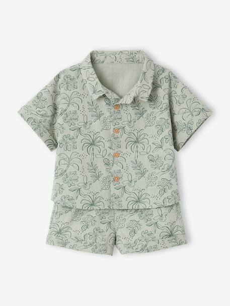 Baby boy shirt and short set sage green 