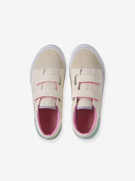 Girls' synthetic trainers with touch 'n' close fastening printed beige 