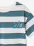 Boy's t-shirt with wide stripes and chest motif orange+striped green 