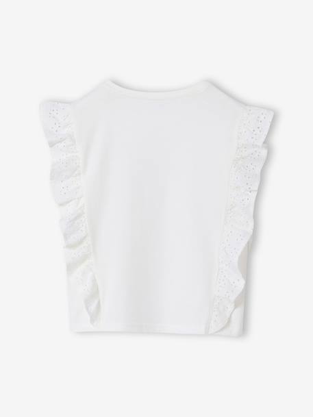 Short-sleeved frill t-shirt for girls ecru 
