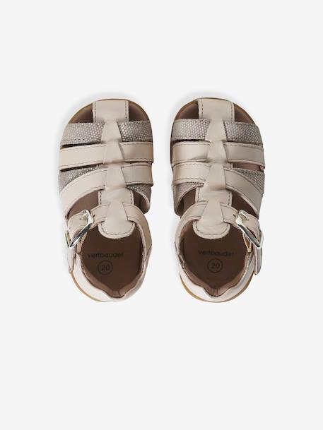 Leather Sandals for Baby Girls, Designed for First Steps gold+iridescent beige 