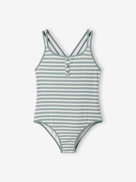 Striped one-piece swimsuit sage green 