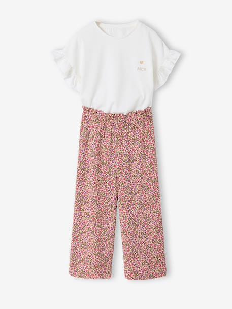 Girl's T-shirt and wide-leg trouser set blush+ecru 