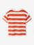 Boy's t-shirt with wide stripes and chest motif orange+striped green 