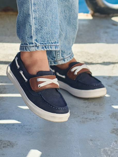 Boat Shoes with Hook-&-Loop Fasteners for Boys navy blue 