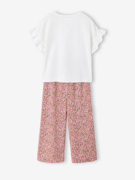 Girl's T-shirt and wide-leg trouser set blush+ecru 