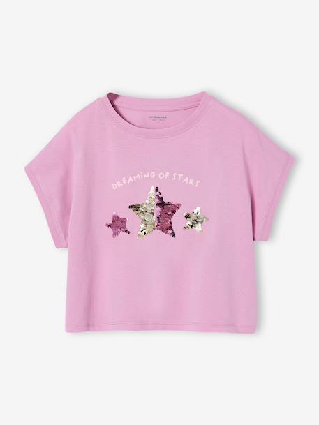 T-Shirt with Sequinned Motif, for Girls aqua green+ecru+lilac 